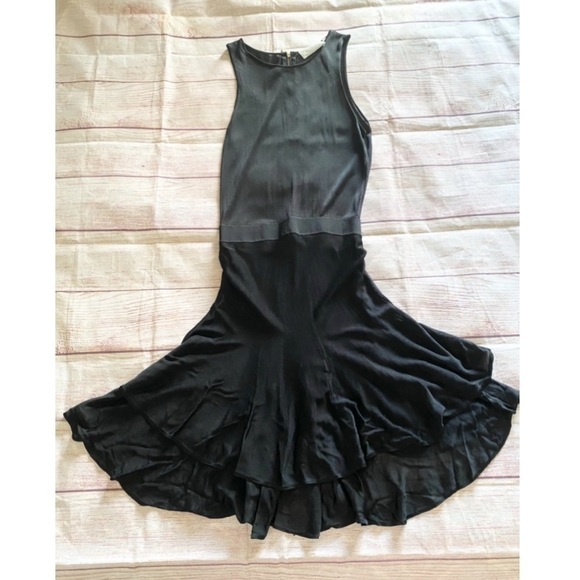 A.L.C Drop Waist Black Dress with layered ruffle hem and a mesh bodice - M - Picture 1 of 14